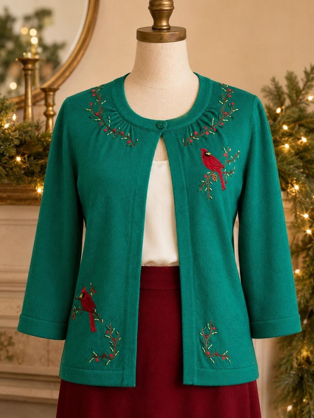 NWT Vintage CB Career Cardinal Christmas Cardigan Small